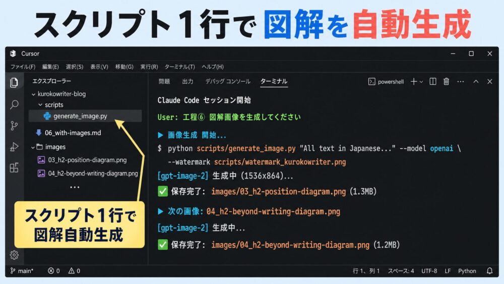 generate_image.pyで図解を生成しているCursorターミナル風画面