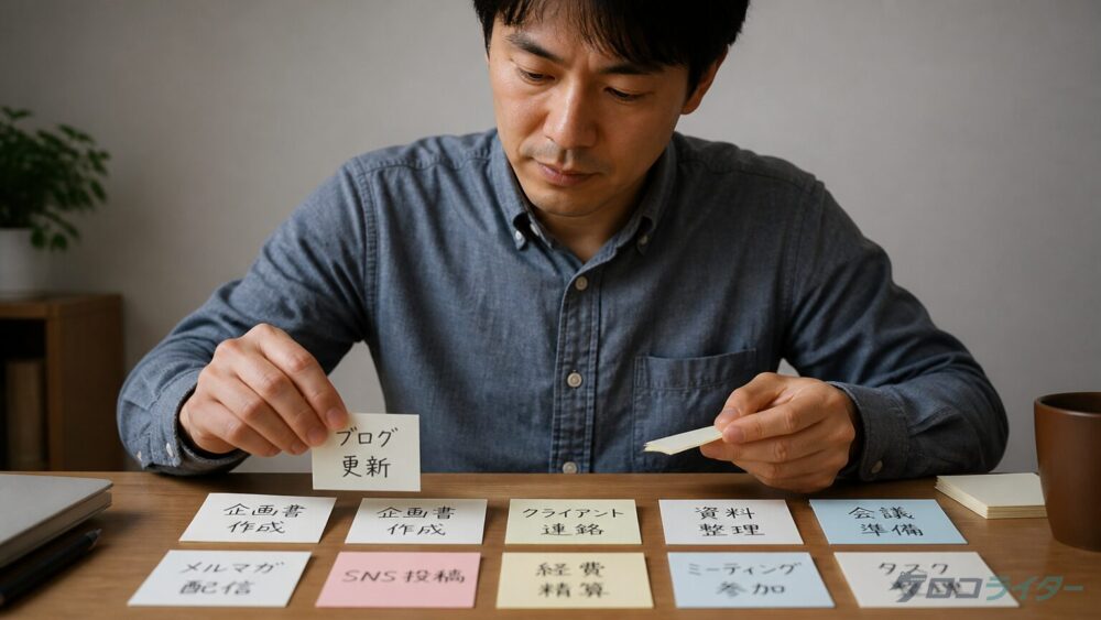 優先度順に記事を並び替えている場面